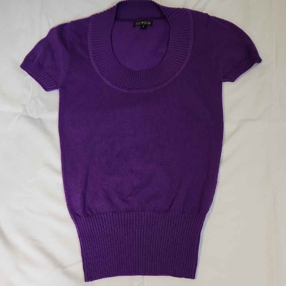 Love Purple Fitted Ribbed Blouse Short Sleeve